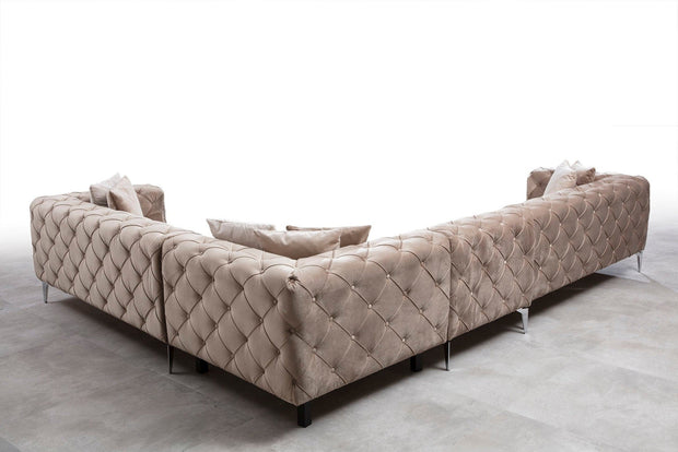 Asir Divano Angolare a destro 5 posti in velluto Como Beige