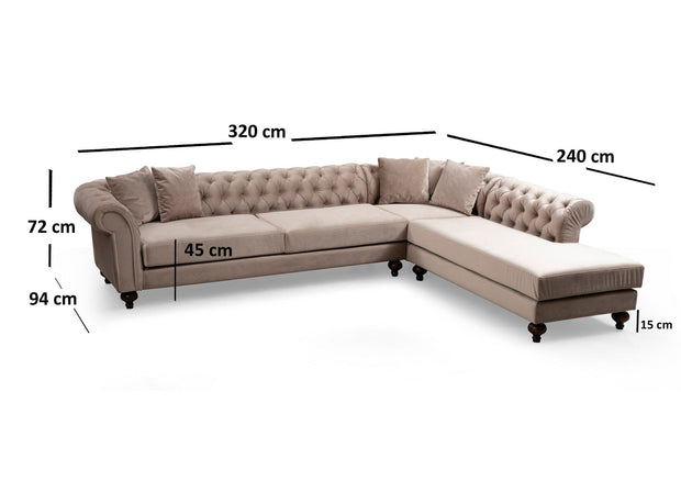Asir Divano Angolare a destro 6 posti in velluto Bogart Beige