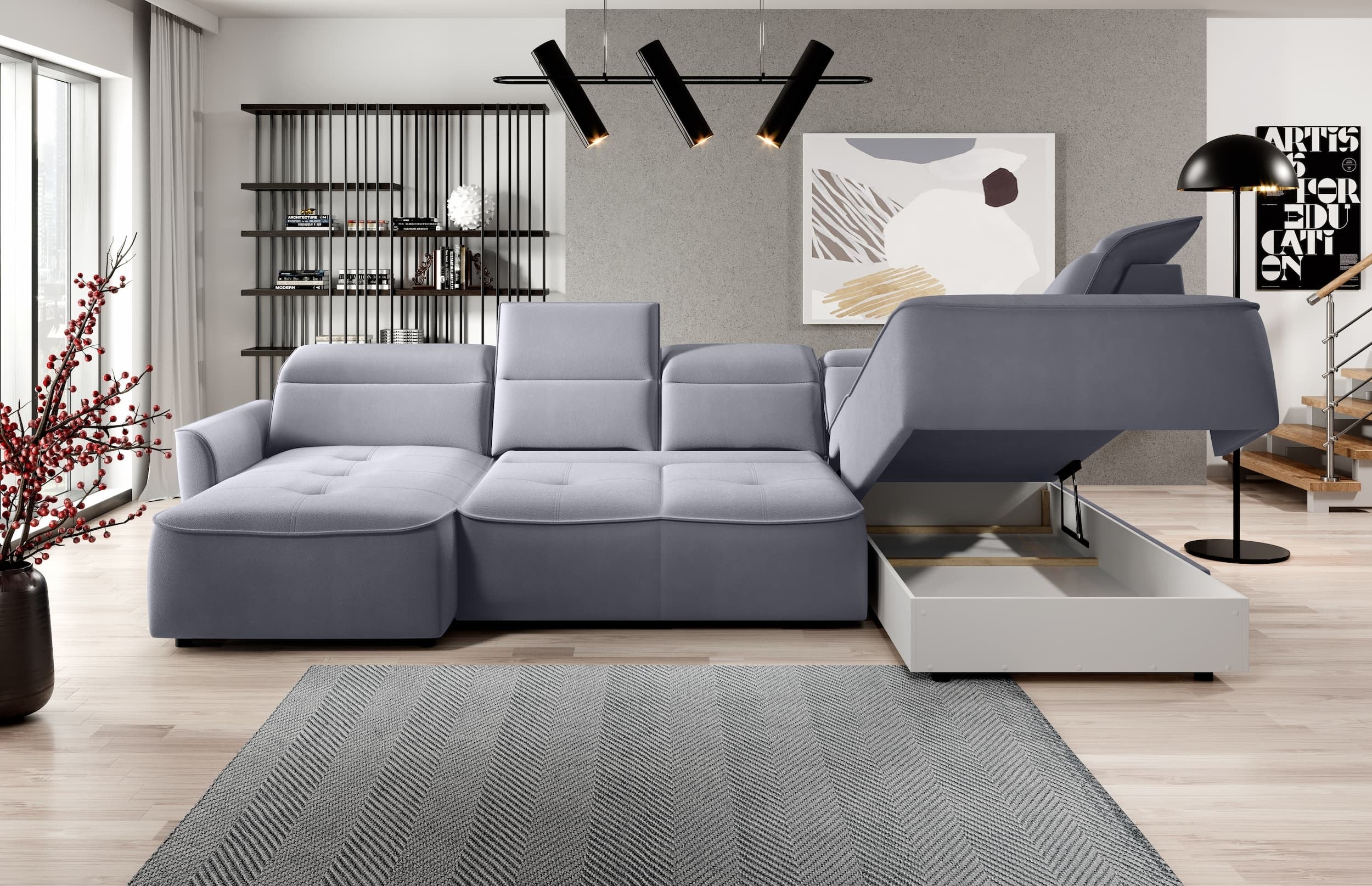Wersal Divano Angolare a destro 6 posti Murielle XL Grigio