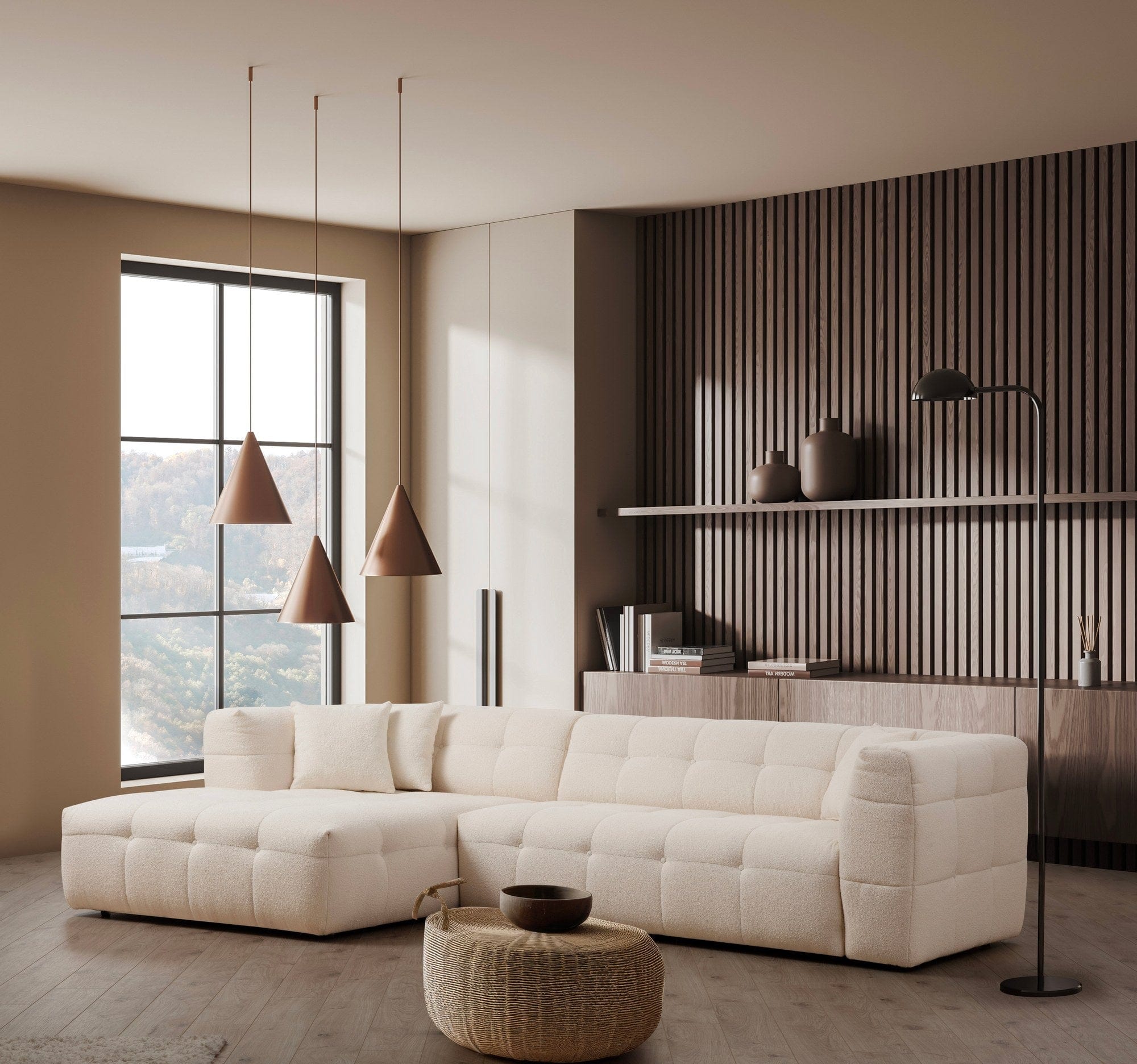 Asir Divano Angolare a sinistro 3 posti in tessuto Cady 3 Beige