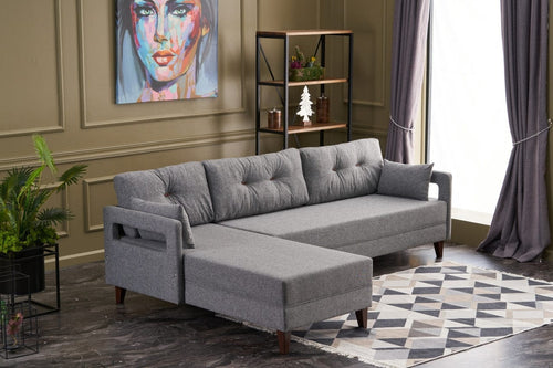 Asir Divano Angolare a sinistro 3 posti in tessuto Comfort Grigio