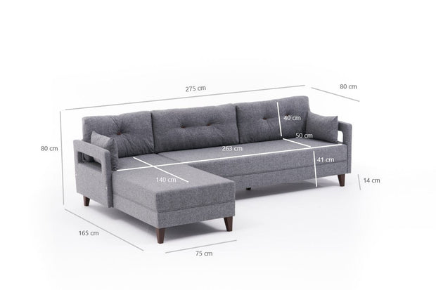 Asir Divano Angolare a sinistro 3 posti in tessuto Comfort Grigio