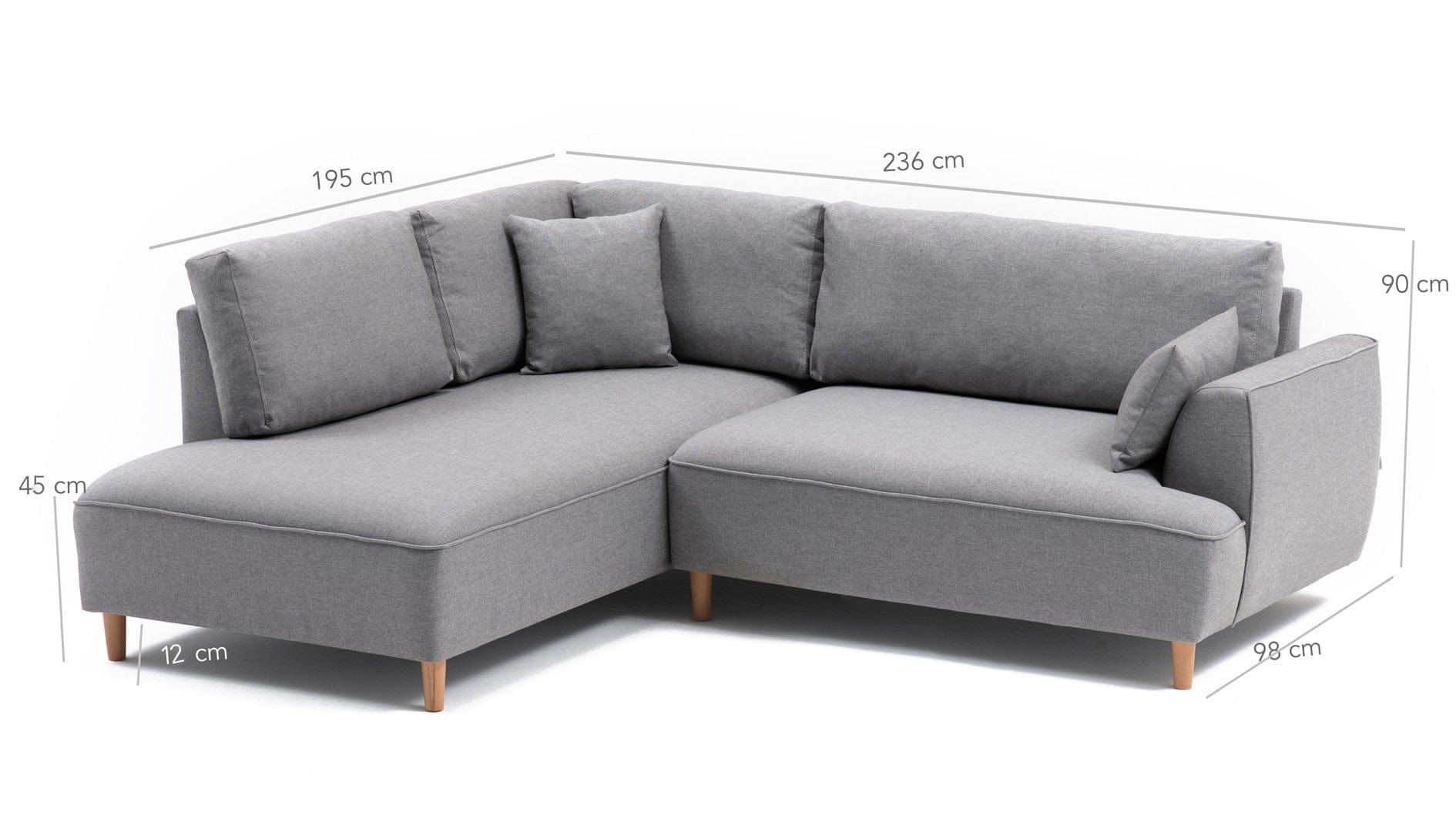 Asir Divano Angolare a sinistro 3 posti in tessuto Felix Extra Grigio