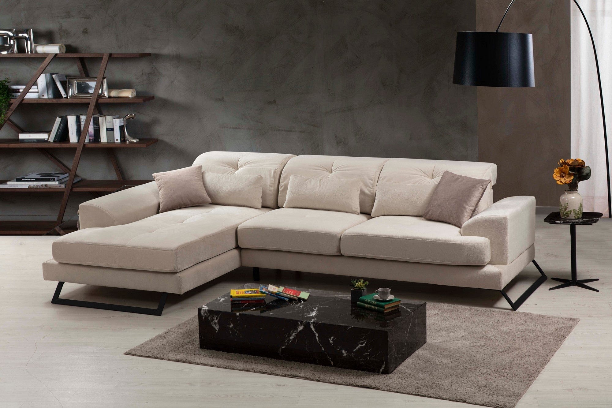 Asir Divano Angolare a sinistro 3 posti in tessuto Frido Beige