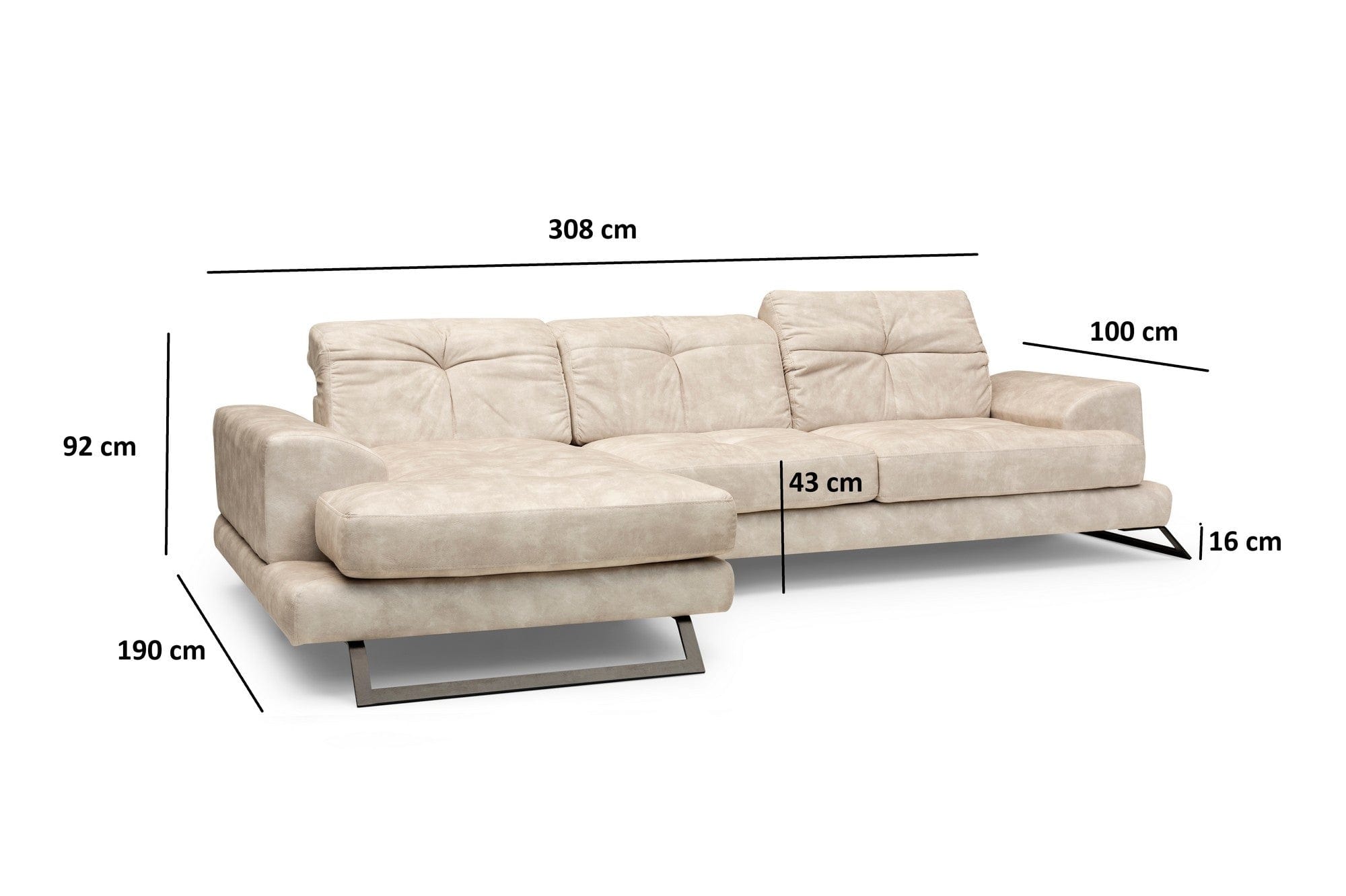 Asir Divano Angolare a sinistro 3 posti in tessuto Frido Beige