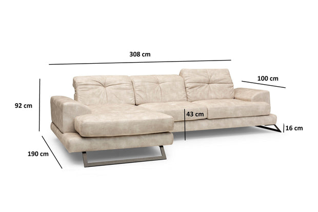 Asir Divano Angolare a sinistro 3 posti in tessuto Frido Beige
