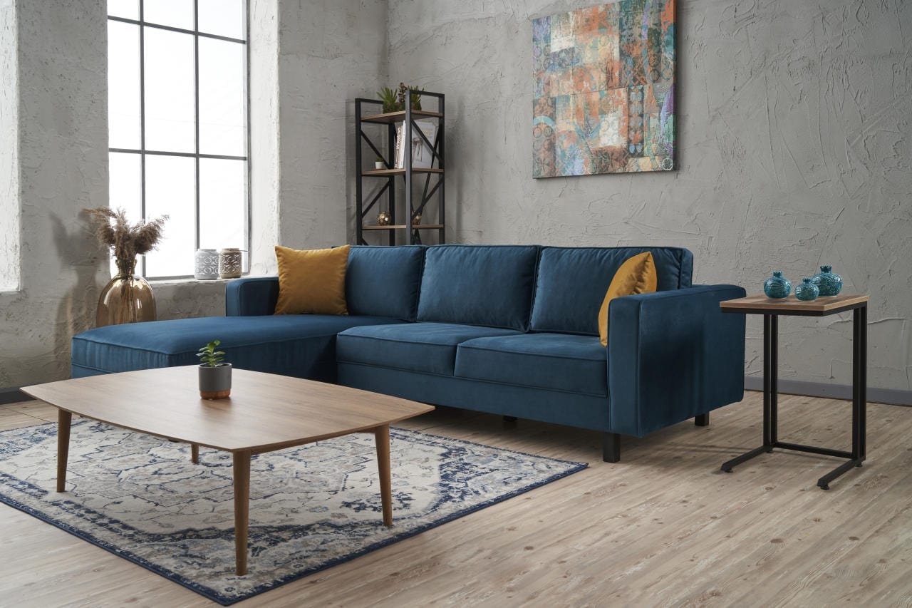 Asir Divano Angolare a sinistro 3 posti in tessuto Kale Blu