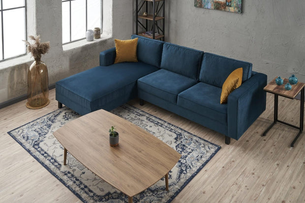 Asir Divano Angolare a sinistro 3 posti in tessuto Kale Blu