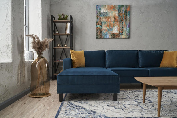 Asir Divano Angolare a sinistro 3 posti in tessuto Kale Blu