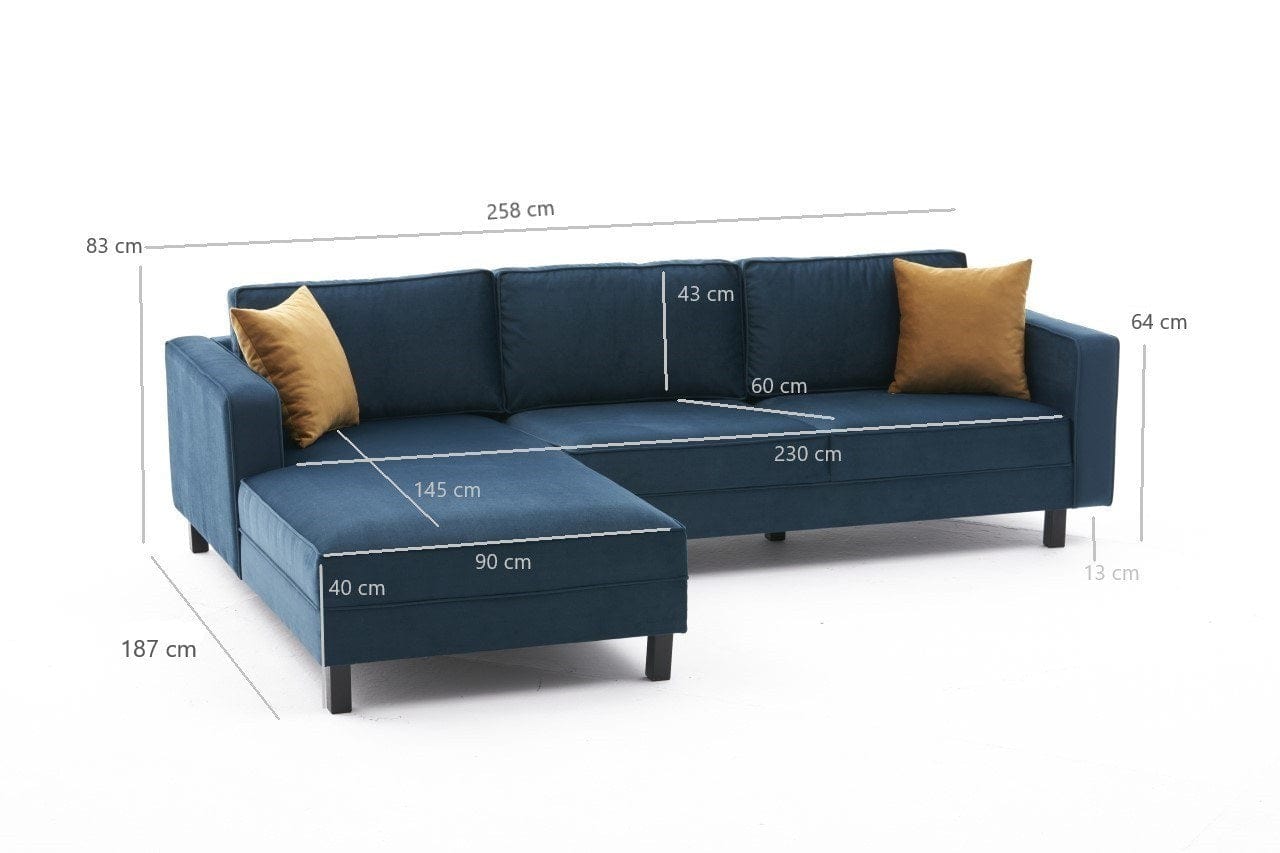 Asir Divano Angolare a sinistro 3 posti in tessuto Kale Blu