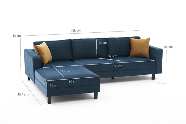 Asir Divano Angolare a sinistro 3 posti in tessuto Kale Blu