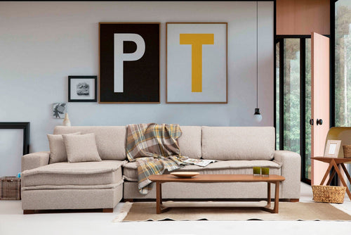 Asir Divano Angolare a sinistro 3 posti in tessuto Lena Beige