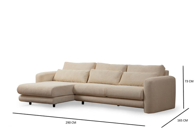 Asir Divano Angolare a sinistro 3 posti in tessuto Lily Beige