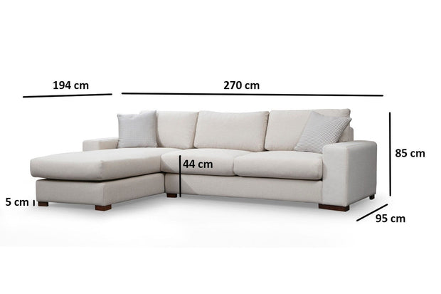 Asir Divano Angolare a sinistro 3 posti in tessuto Loop 17 Beige