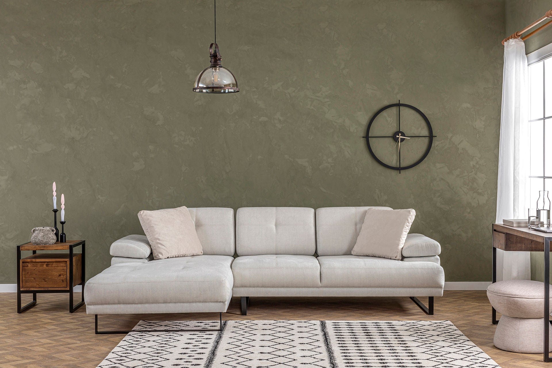 Asir Divano Angolare a sinistro 3 posti in tessuto Mustang Piccola Beige