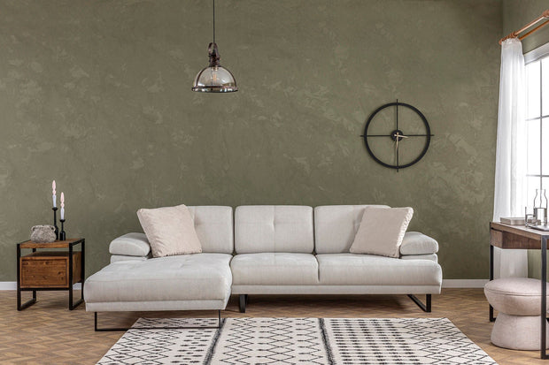 Asir Divano Angolare a sinistro 3 posti in tessuto Mustang Piccola Beige