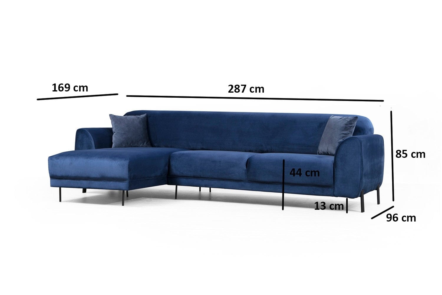 Asir Divano Angolare a sinistro 3 posti in velluto Image Blu