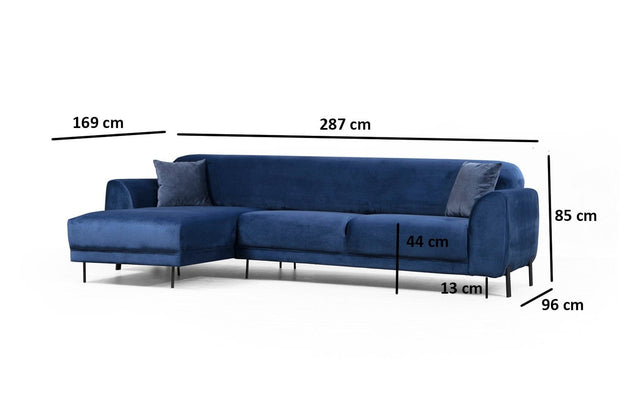Asir Divano Angolare a sinistro 3 posti in velluto Image Blu