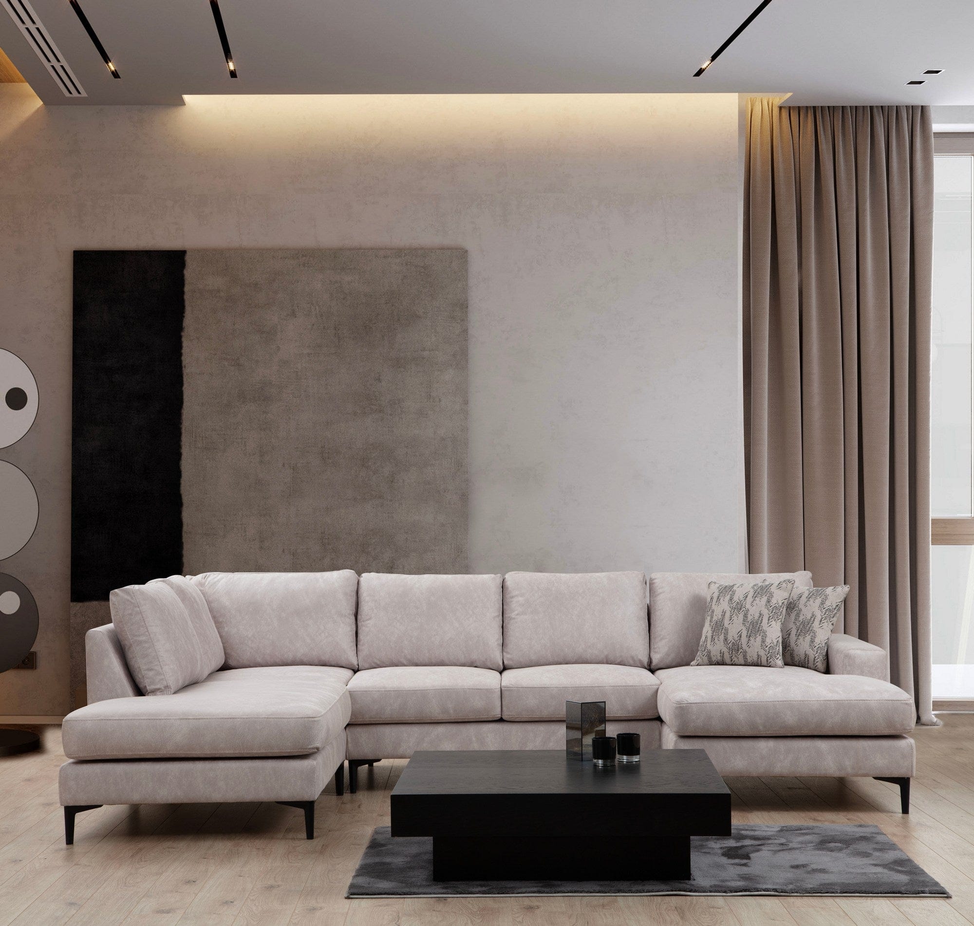 Asir Divano Angolare a sinistro 4 posti in tessuto Porto Beige