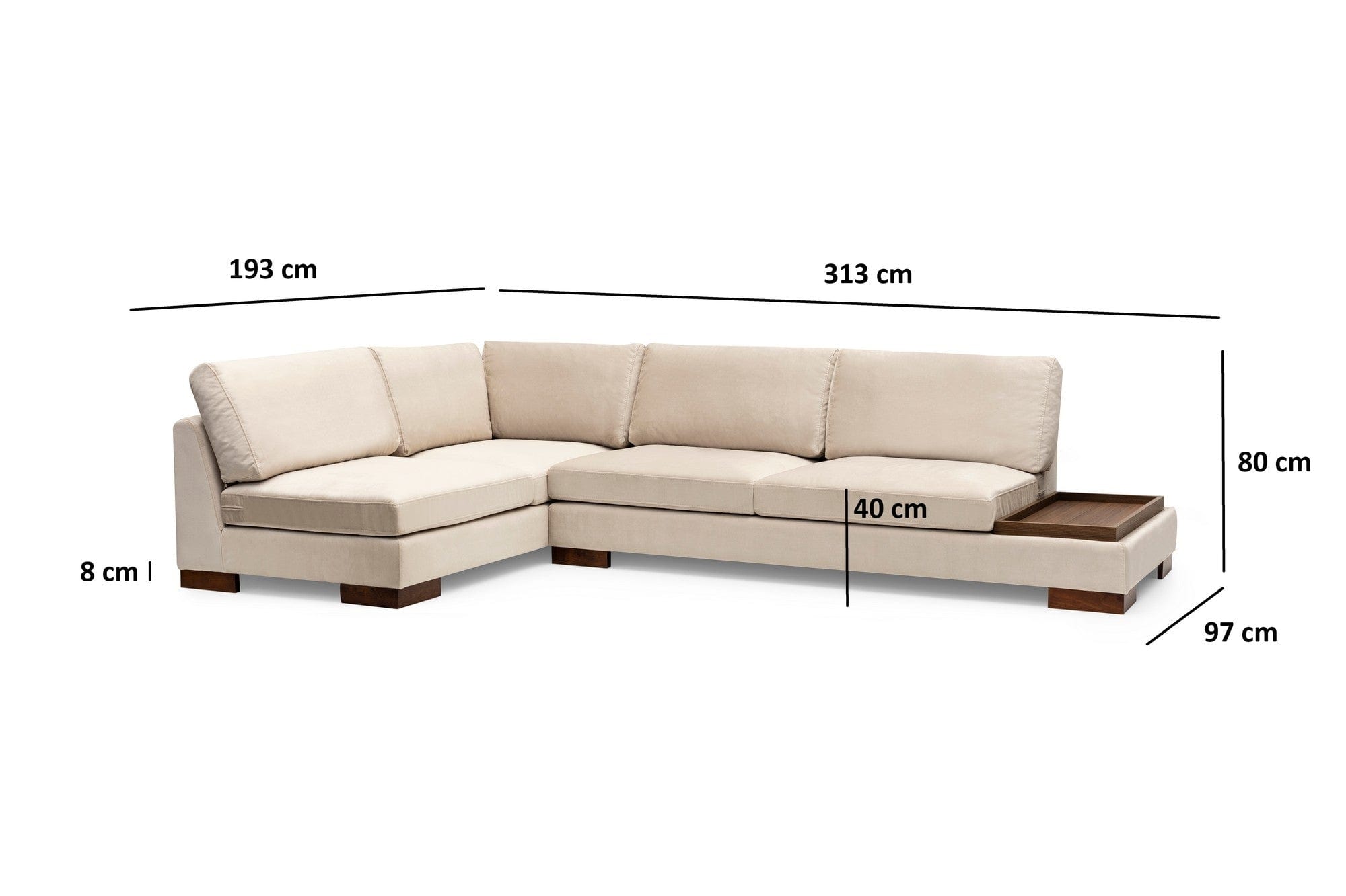 Asir Divano Angolare a sinistro 4 posti in velluto Tulip Beige