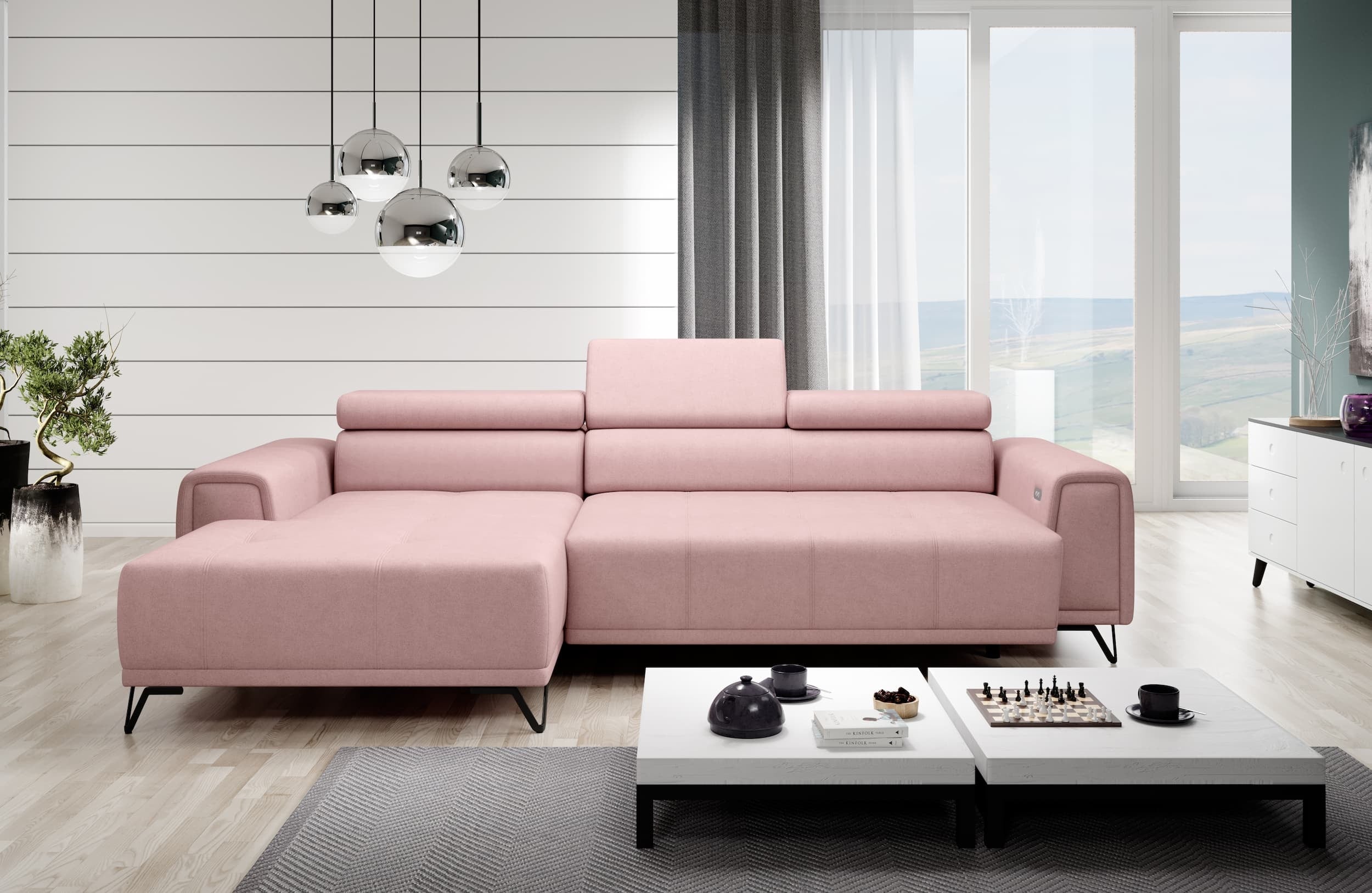 Divano Angolare a sinistro 4 posti Mavin Mini Rosa (1)