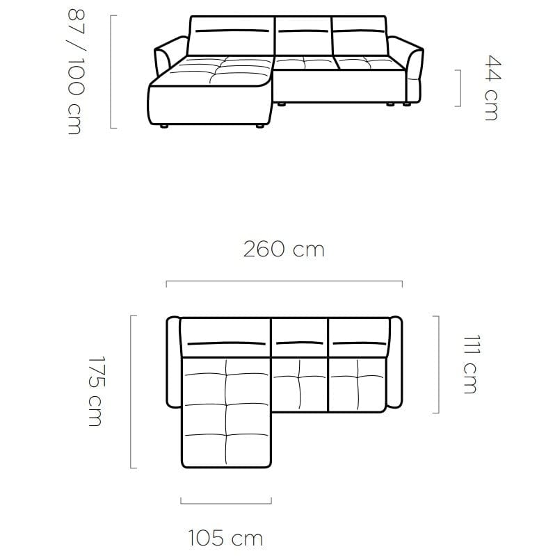 Wersal Divano Angolare a sinistro 4 posti Murielle Mini Grigio