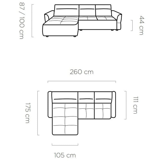 Wersal Divano Angolare a sinistro 4 posti Murielle Mini Grigio