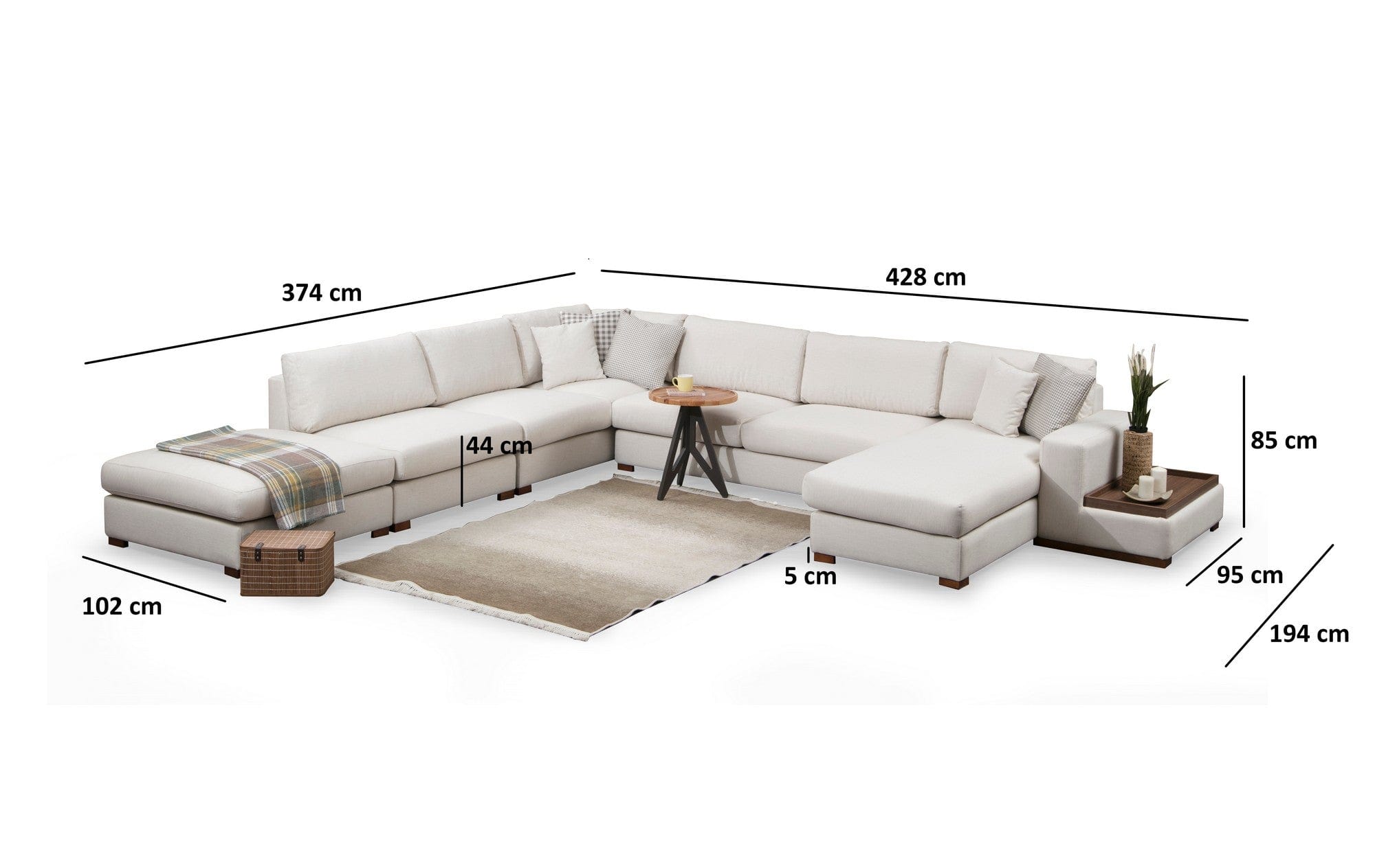 Asir Divano Angolare a sinistro 5 posti in tessuto Loop 8 Beige