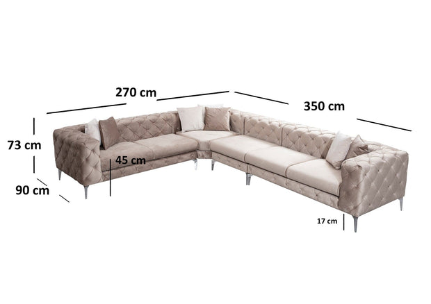 Asir Divano Angolare a sinistro 5 posti in velluto Como Beige