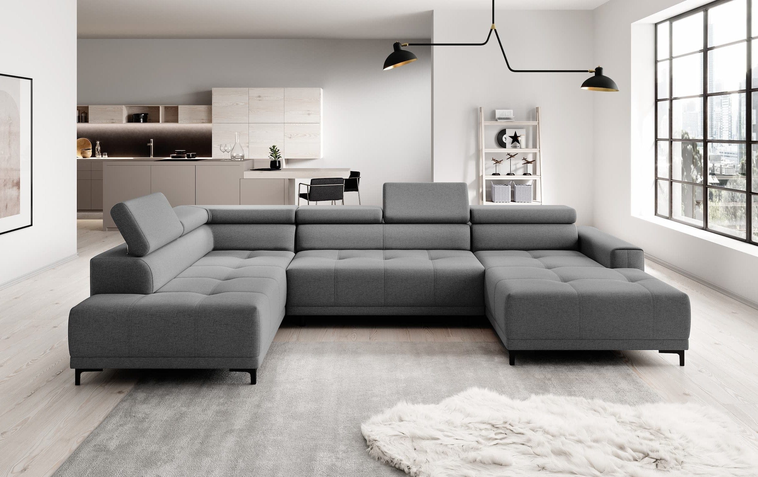 Wersal Divano Angolare a sinistro 6 posti Hugos XL Grigio
