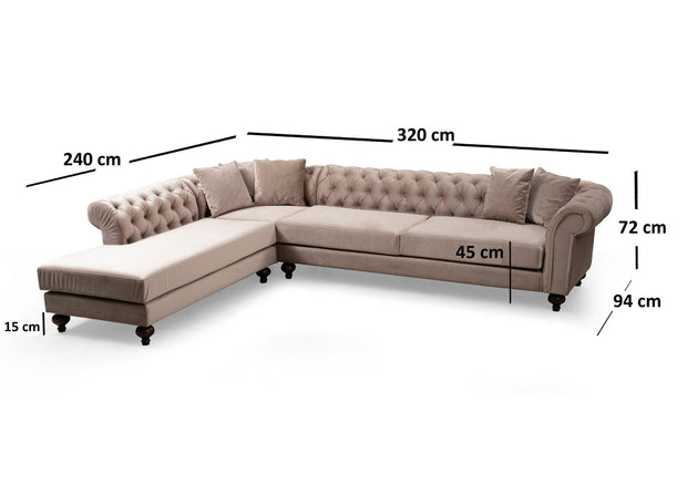 Asir Divano Angolare a sinistro 6 posti in velluto Bogart Beige