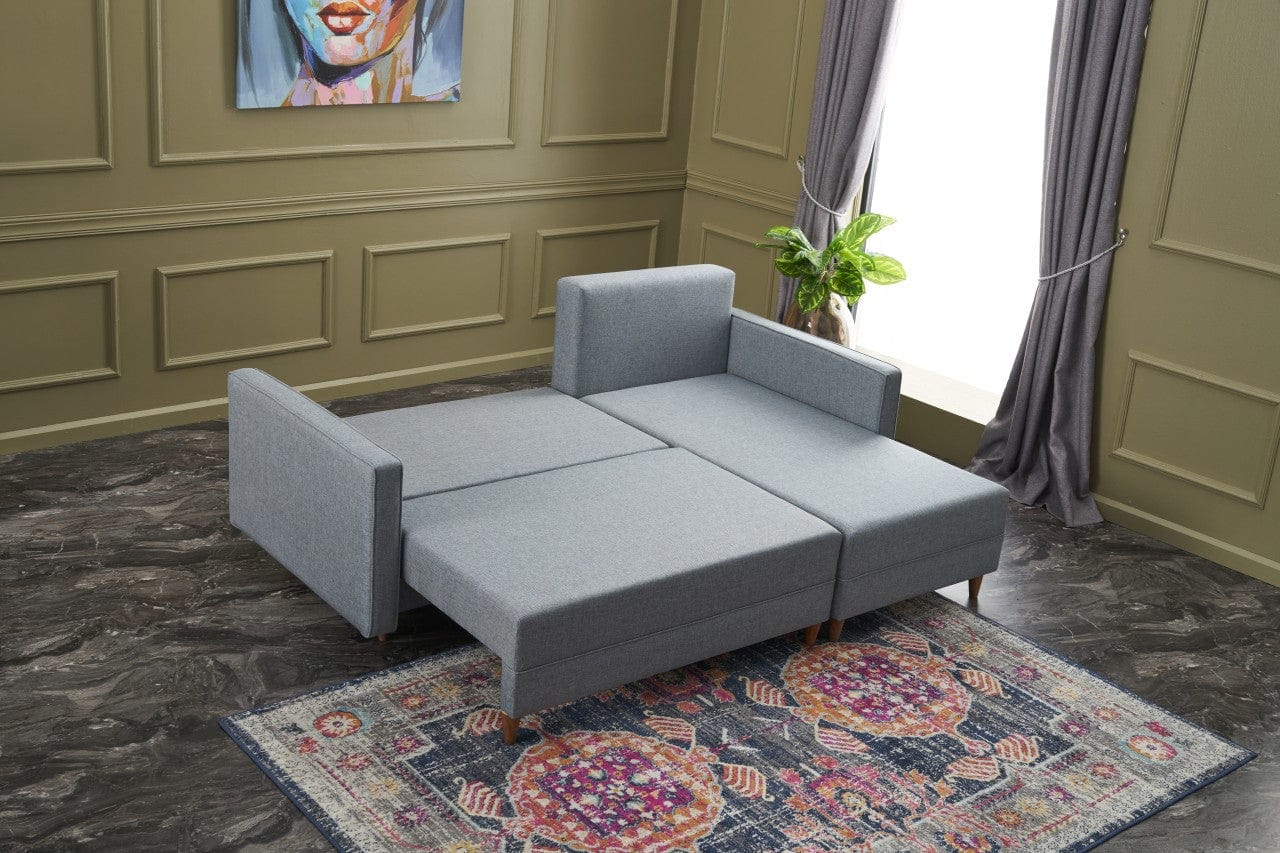 Asir Divano Angolare Letto a destro 2 posti in tessuto Aydam Blu