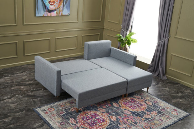 Asir Divano Angolare Letto a destro 2 posti in tessuto Aydam Blu