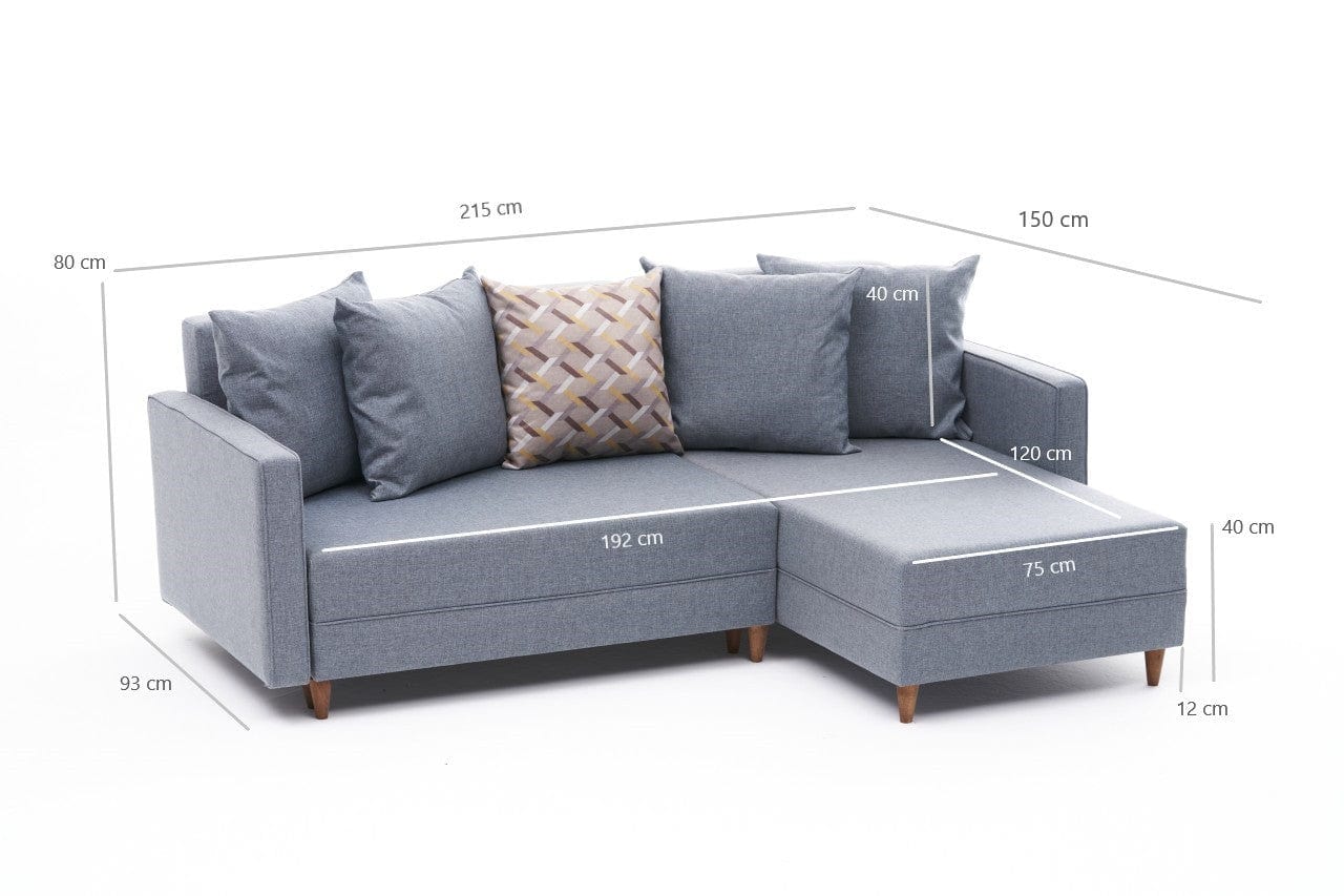 Asir Divano Angolare Letto a destro 2 posti in tessuto Aydam Blu