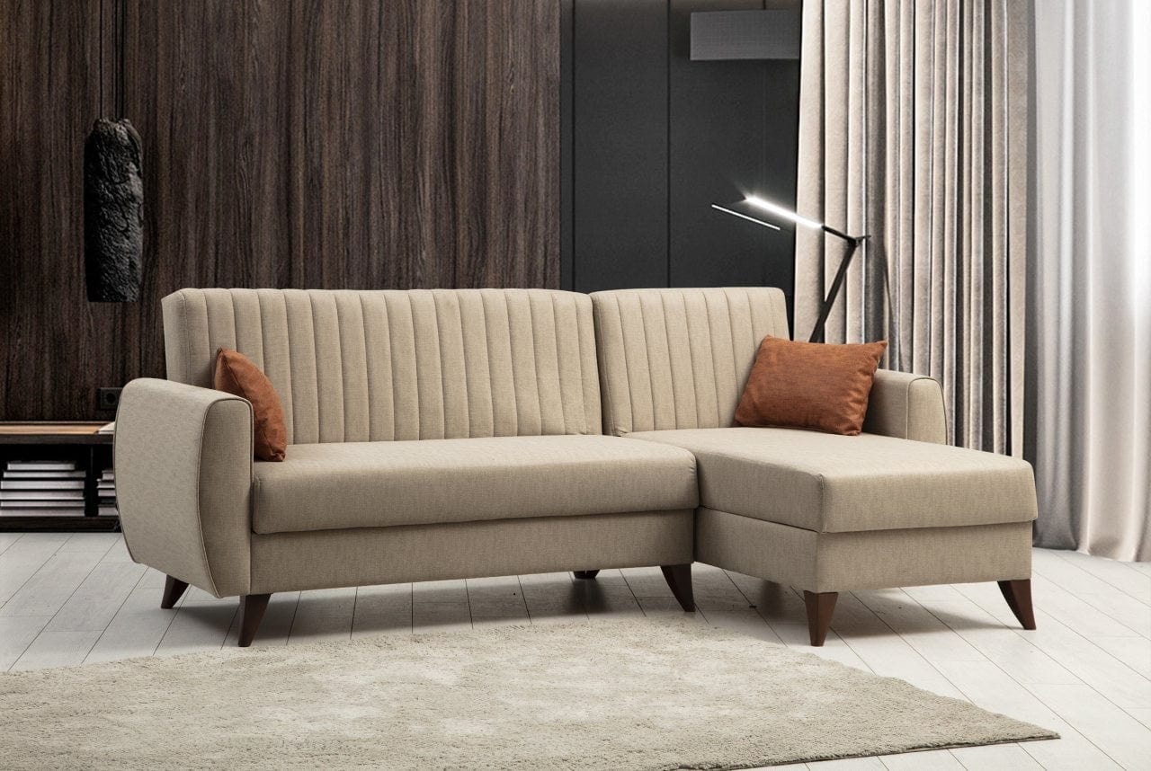 Asir Divano Angolare Letto a destro 3 posti in tessuto Alkon Beige