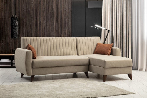 Asir Divano Angolare Letto a destro 3 posti in tessuto Alkon Beige