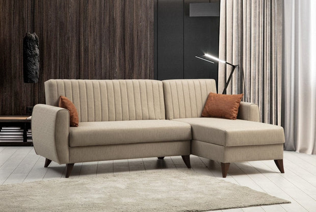 Asir Divano Angolare Letto a destro 3 posti in tessuto Alkon Beige