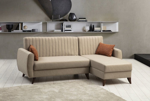 Divano Angolare Letto a destro 3 posti in tessuto Alkon Beige (1)