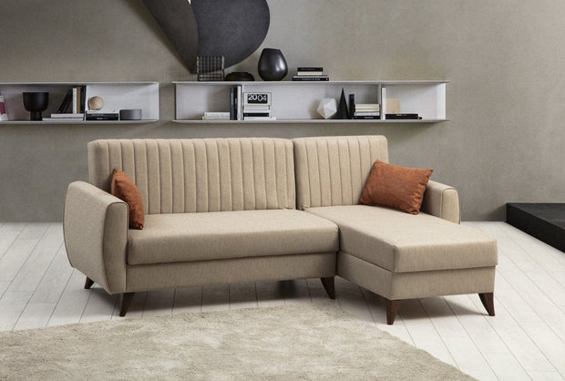 Divano Angolare Letto a destro 3 posti in tessuto Alkon Beige (1)