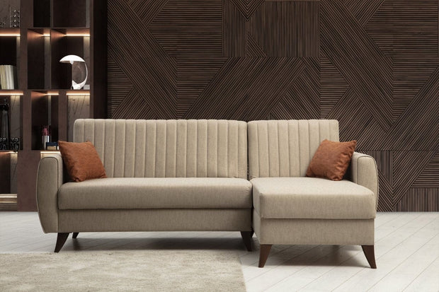 Asir Divano Angolare Letto a destro 3 posti in tessuto Alkon Beige