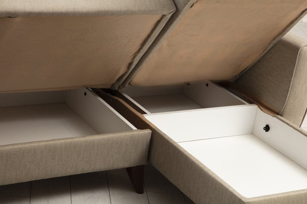 Asir Divano Angolare Letto a destro 3 posti in tessuto Alkon Beige