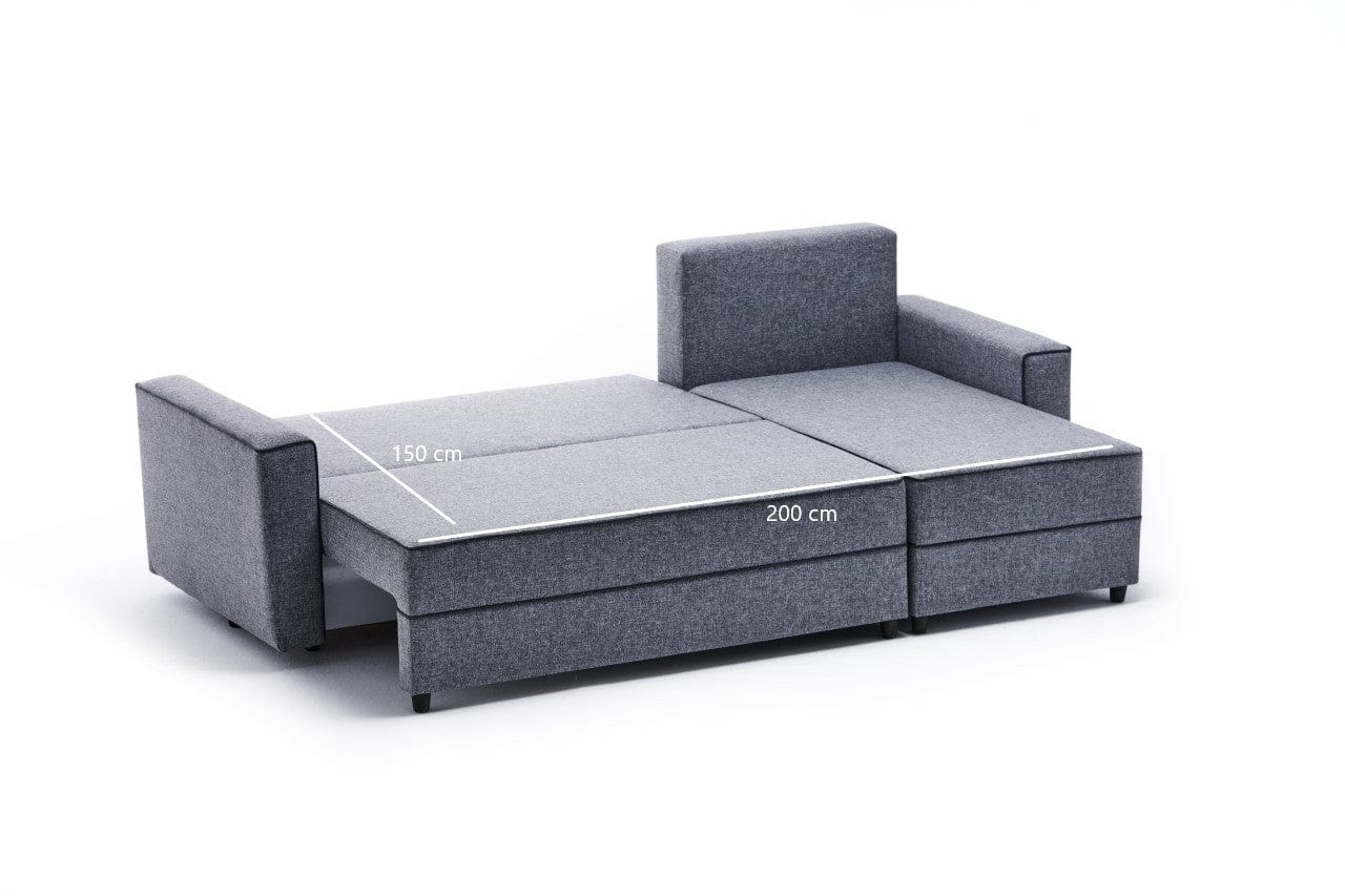 Asir Divano Angolare Letto a destro 3 posti in tessuto Ece Grigio