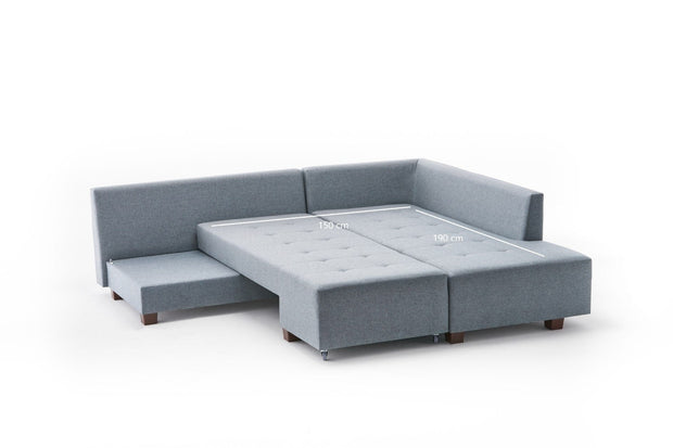 Asir Divano Angolare Letto a destro 3 posti in tessuto Manama Blu
