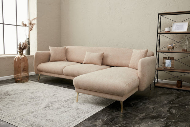 Asir Divano Angolare Letto a destro 3 posti in tessuto Simena Beige