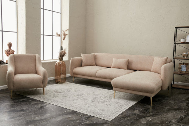 Asir Divano Angolare Letto a destro 3 posti in tessuto Simena Beige