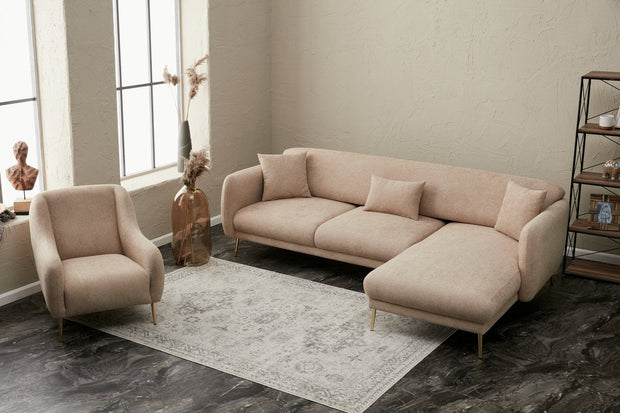 Asir Divano Angolare Letto a destro 3 posti in tessuto Simena Beige
