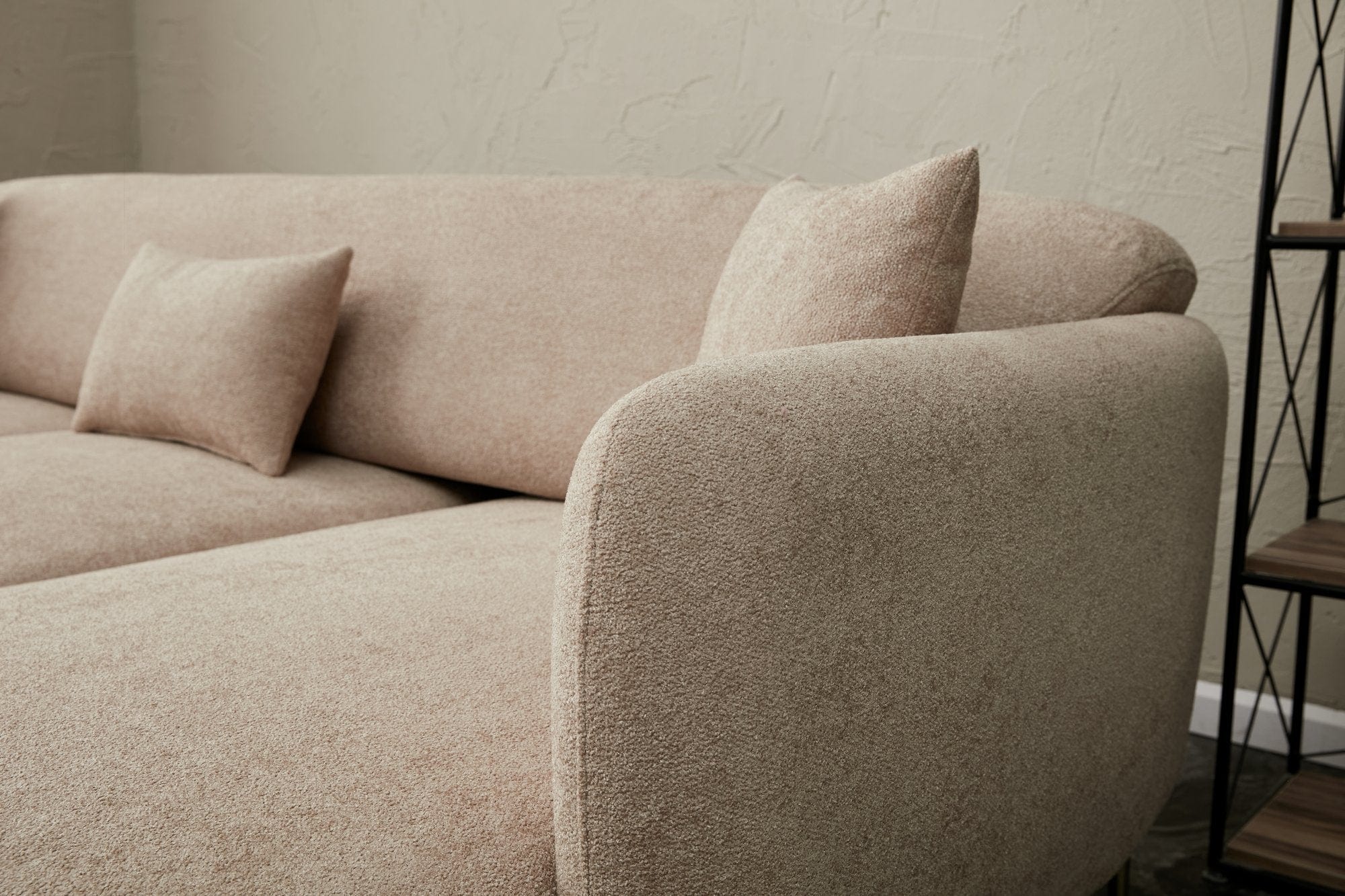 Asir Divano Angolare Letto a destro 3 posti in tessuto Simena Beige