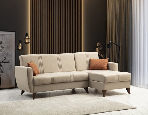 Asir Divano Angolare Letto a destro 3 posti in tessuto Zaden Beige
