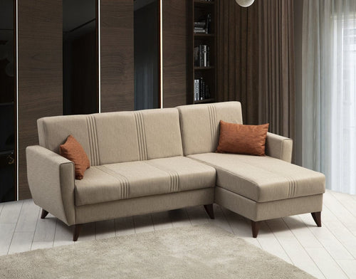 Asir Divano Angolare Letto a destro 3 posti in tessuto Zaden Beige
