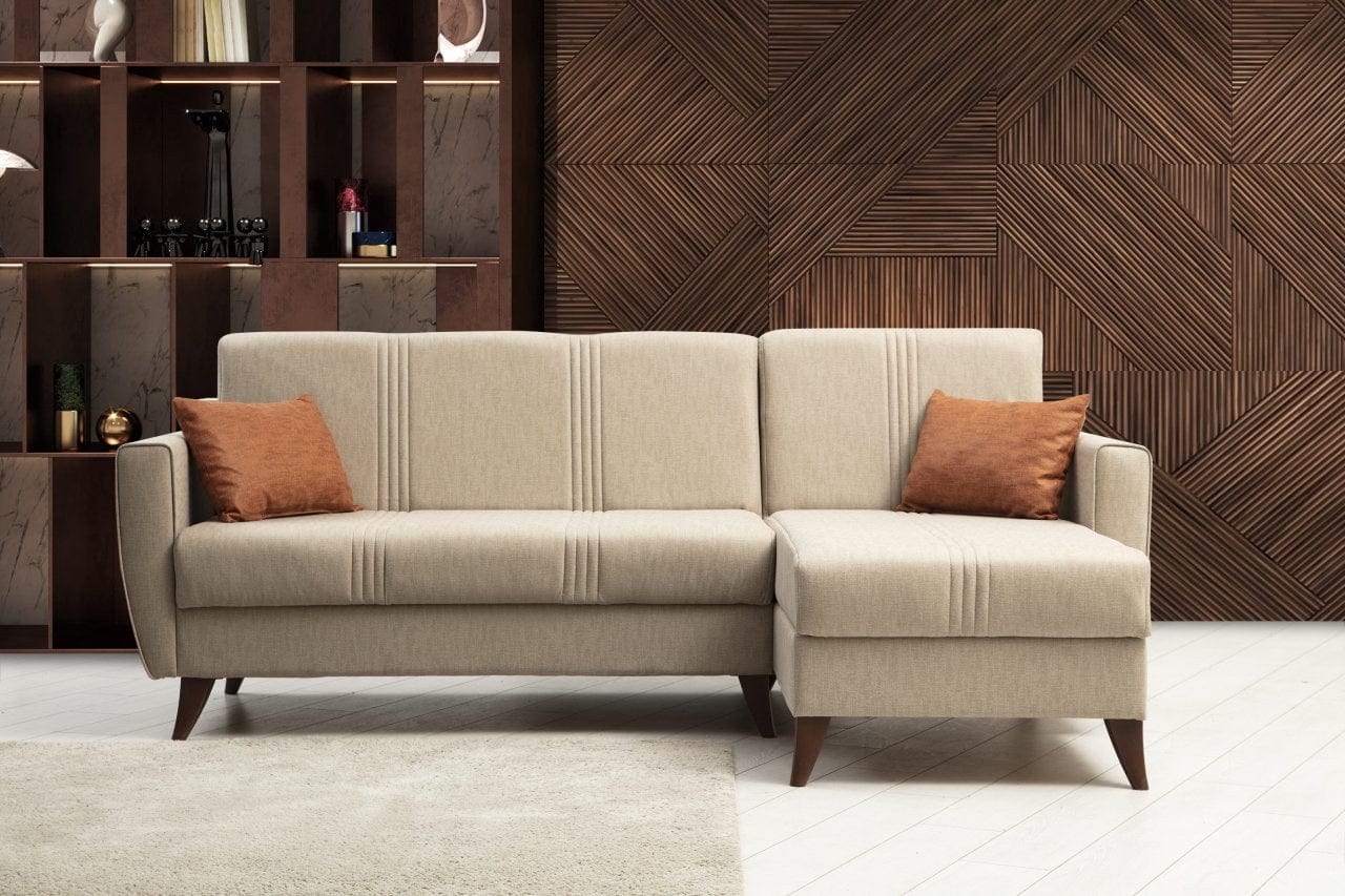 Asir Divano Angolare Letto a destro 3 posti in tessuto Zaden Beige